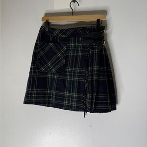 NWT Max & Co Tartan Check Wool Kilt Skirt with Buckle Straps Size 6 Green